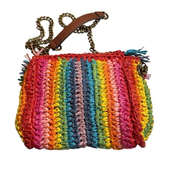 Kurt Geiger Mini Kensington Rainbow Raffia Crossbody Bag Fringe - Picture 8 of 10